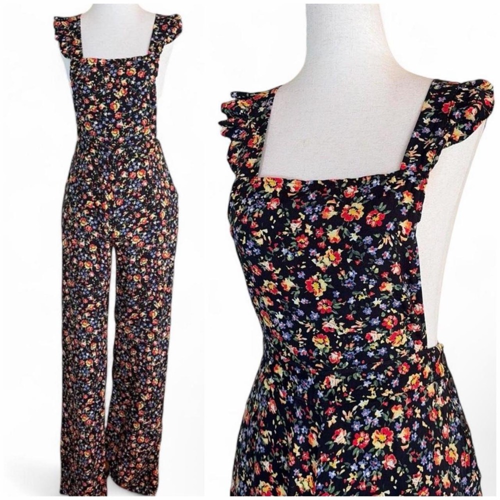 Sezane Juliette Ruffle Floral Jumpsuit in Woodland Flower Print. Size 38